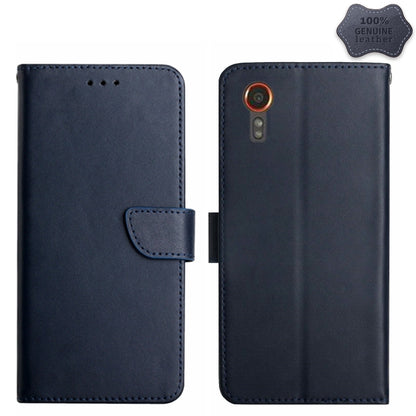 For Samsung Galaxy Xcover 7 5G HT02 Genuine Leather Fingerprint-proof Flip Phone Case(Blue) - Galaxy Phone Cases by buy2fix | Online Shopping UK | buy2fix