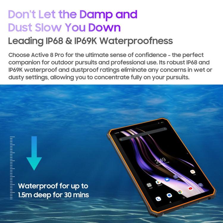 Blackview Active 8 Pro 4G Rugged Tablet, 10.36 inch 8GB+256GB Android 13 MT6789 Octa Core Support Dual SIM, Global Version with Google Play, EU Plug(Orange) by Blackview