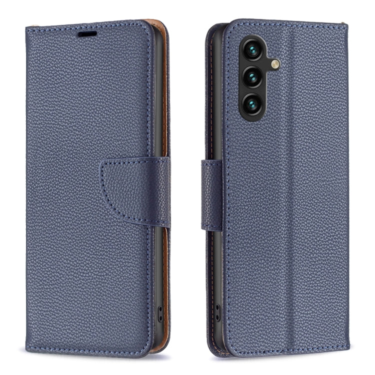 For Samsung Galaxy A15 Litchi Texture Pure Color Flip Leather Phone Case(Blue) - Galaxy Phone Cases by buy2fix | Online Shopping UK | buy2fix