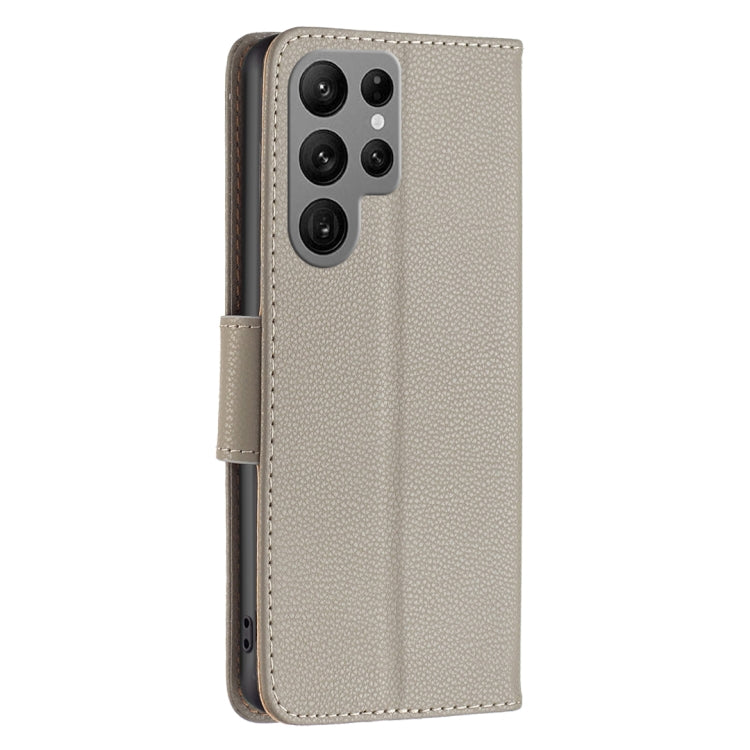 For Samsung Galaxy S24 Ultra 5G Litchi Texture Pure Color Flip Leather Phone Case(Grey) - Galaxy S24 Ultra 5G Cases by buy2fix | Online Shopping UK | buy2fix