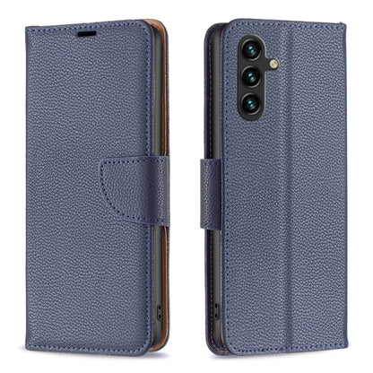 For Samsung Galaxy A55 Litchi Texture Pure Color Flip Leather Phone Case(Blue) - Galaxy Phone Cases by buy2fix | Online Shopping UK | buy2fix