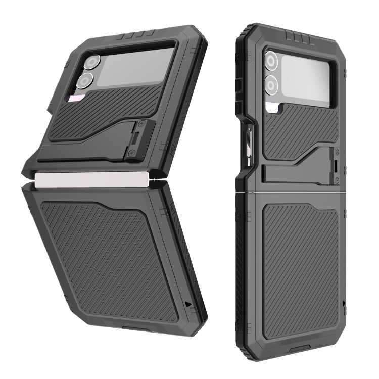 For Samsung Galaxy Z Flip4 LK Metal Shockproof Life Waterproof Dustproof Phone Case with Folding Holder(Black) - Galaxy Z Flip4 5G Cases by buy2fix | Online Shopping UK | buy2fix