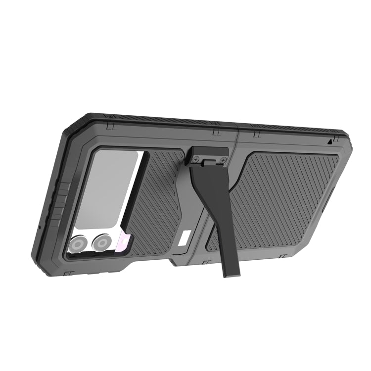 For Samsung Galaxy Z Flip4 LK Metal Shockproof Life Waterproof Dustproof Phone Case with Folding Holder(Black) - Galaxy Z Flip4 5G Cases by buy2fix | Online Shopping UK | buy2fix