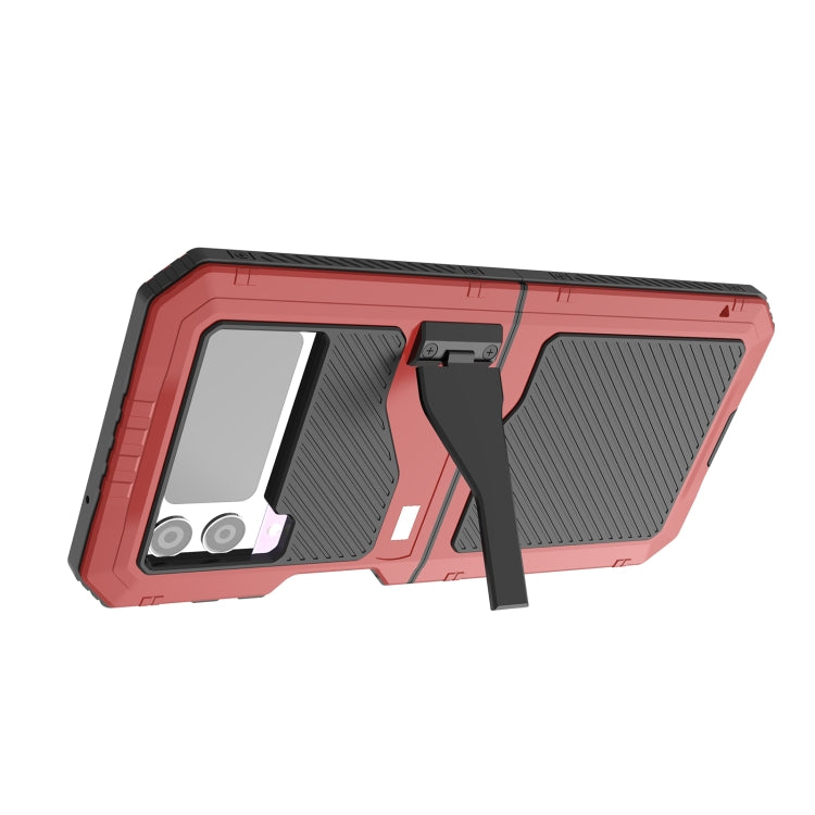 For Samsung Galaxy Z Flip4 LK Metal Shockproof Life Waterproof Dustproof Phone Case with Folding Holder(Red) - Galaxy Z Flip4 5G Cases by buy2fix | Online Shopping UK | buy2fix