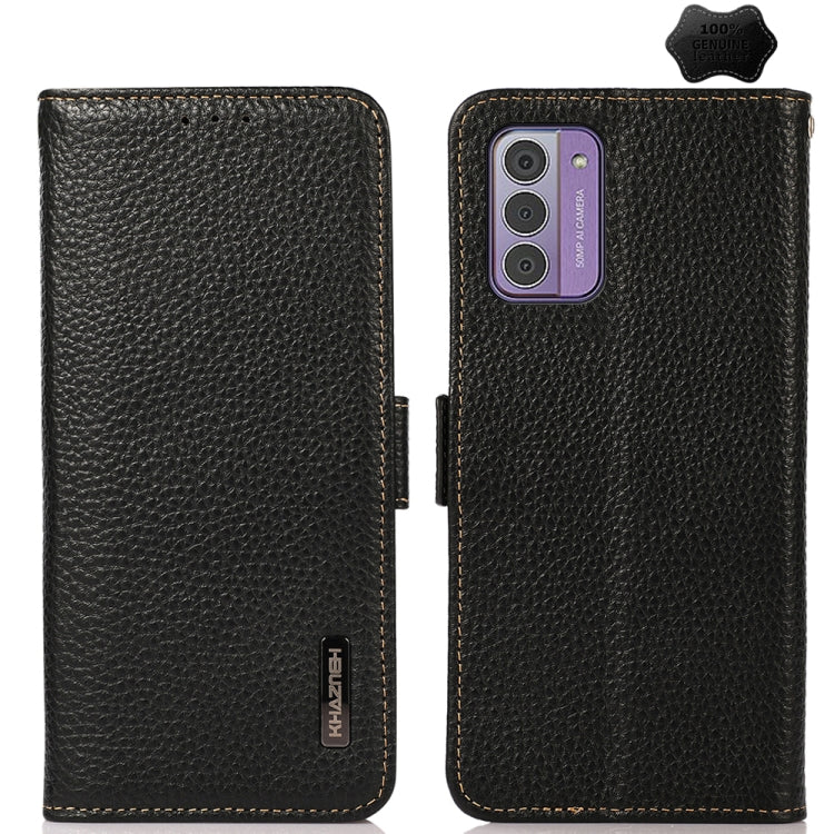 For Nokia G42 KHAZNEH Side-Magnetic Litchi Genuine Leather RFID Phone Case(Black) - Nokia Cases by buy2fix | Online Shopping UK | buy2fix