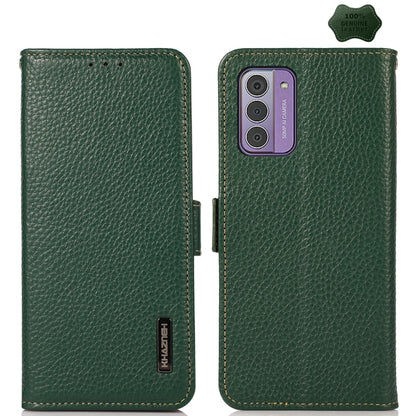 For Nokia G42 KHAZNEH Side-Magnetic Litchi Genuine Leather RFID Phone Case(Green) - Nokia Cases by buy2fix | Online Shopping UK | buy2fix