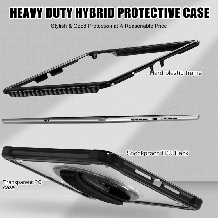For iPad 10.2 2021 / 2020 / 2019 Heavy Duty Hybrid Tablet Case with Hand Grip & Strap(Black) - iPad 10.2 Cases by buy2fix | Online Shopping UK | buy2fix