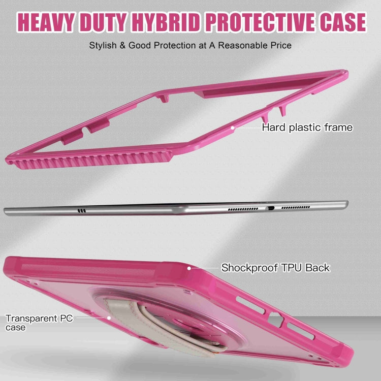 For iPad 10.2 2021 / 2020 / 2019 Heavy Duty Hybrid Tablet Case with Hand Grip & Strap(Rose Red) - iPad 10.2 Cases by buy2fix | Online Shopping UK | buy2fix