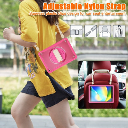 For iPad 10.2 2021 / 2020 / 2019 Heavy Duty Hybrid Tablet Case with Hand Grip & Strap(Rose Red) - iPad 10.2 Cases by buy2fix | Online Shopping UK | buy2fix
