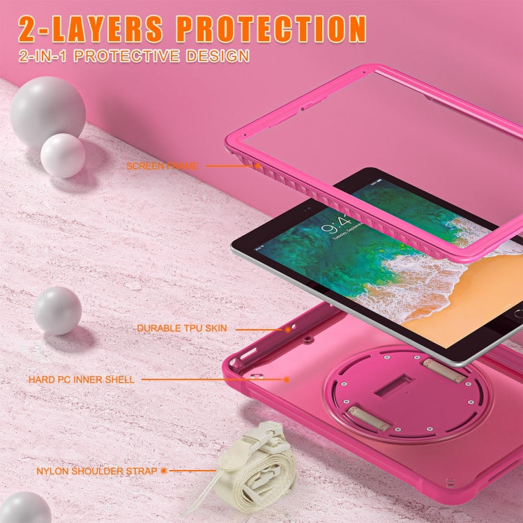 For iPad Air / Air 2 / 9.7 2018 / 2017 Heavy Duty Hybrid Tablet Case with Hand Grip & Strap(Rose Red) - iPad 9.7 (2018) & (2017) Cases by buy2fix | Online Shopping UK | buy2fix