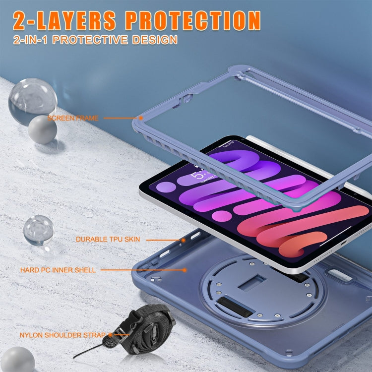 For iPad mini 6 / mini 2024 Heavy Duty Hybrid Tablet Case with Hand Grip & Strap(Lavender Grey) - iPad mini 2024 Cases by buy2fix | Online Shopping UK | buy2fix