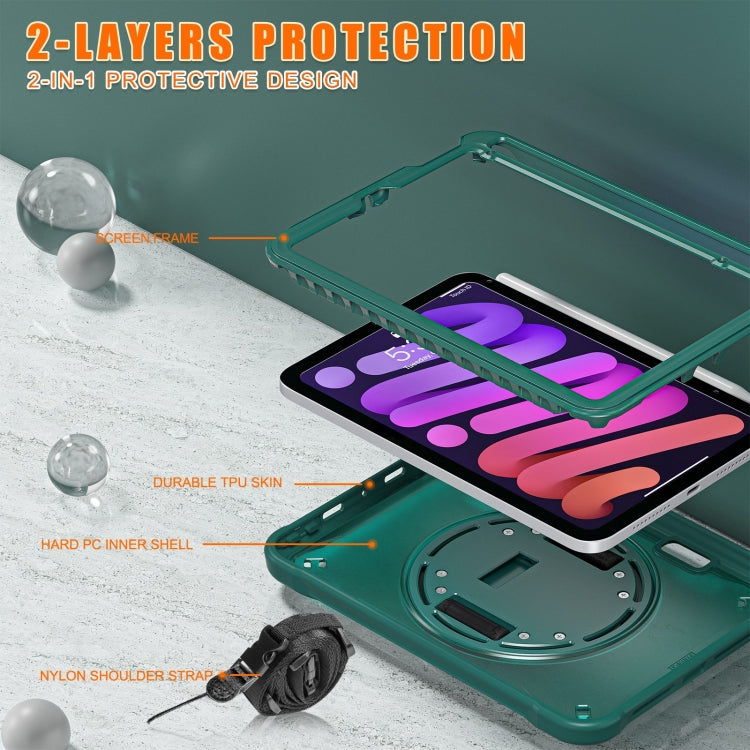 For iPad mini 6 / mini 2024 Heavy Duty Hybrid Tablet Case with Hand Grip & Strap(Dark Green) - iPad mini 2024 Cases by buy2fix | Online Shopping UK | buy2fix