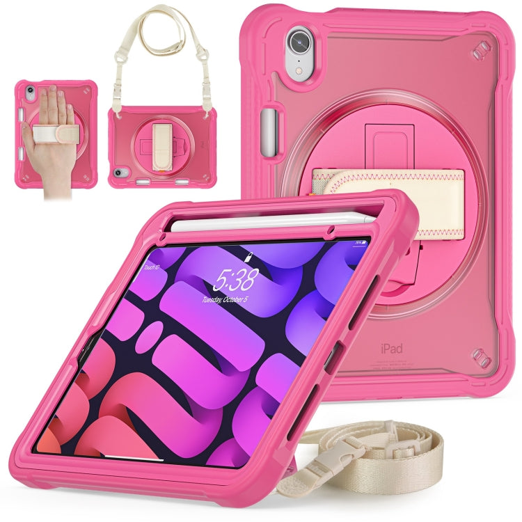 For iPad mini 6 / mini 2024 Heavy Duty Hybrid Tablet Case with Hand Grip & Strap(Rose Red) - iPad mini 2024 Cases by buy2fix | Online Shopping UK | buy2fix