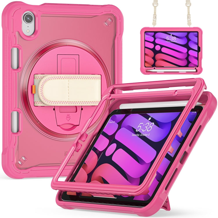 For iPad mini 6 / mini 2024 Heavy Duty Hybrid Tablet Case with Hand Grip & Strap(Rose Red) - iPad mini 2024 Cases by buy2fix | Online Shopping UK | buy2fix