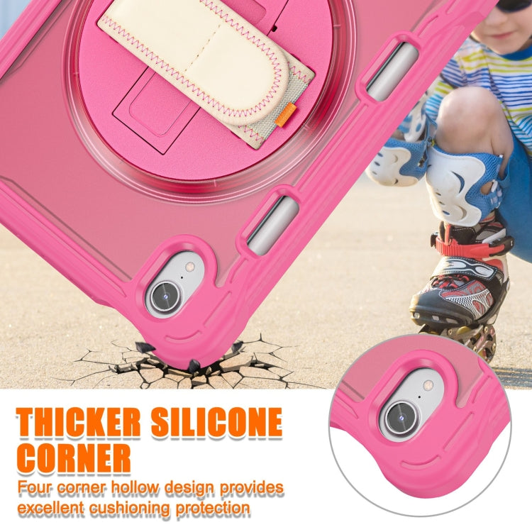 For iPad mini 6 / mini 2024 Heavy Duty Hybrid Tablet Case with Hand Grip & Strap(Rose Red) - iPad mini 2024 Cases by buy2fix | Online Shopping UK | buy2fix