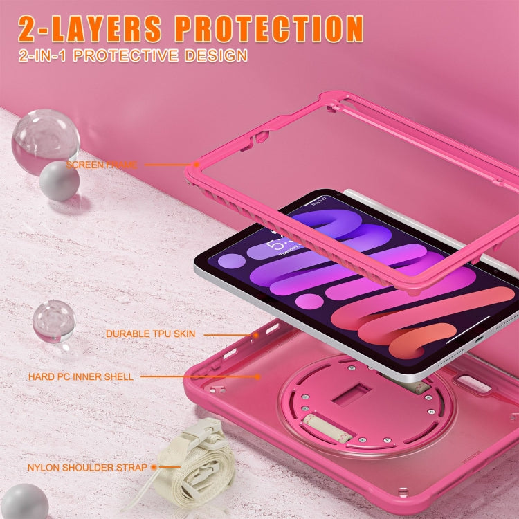 For iPad mini 6 / mini 2024 Heavy Duty Hybrid Tablet Case with Hand Grip & Strap(Rose Red) - iPad mini 2024 Cases by buy2fix | Online Shopping UK | buy2fix