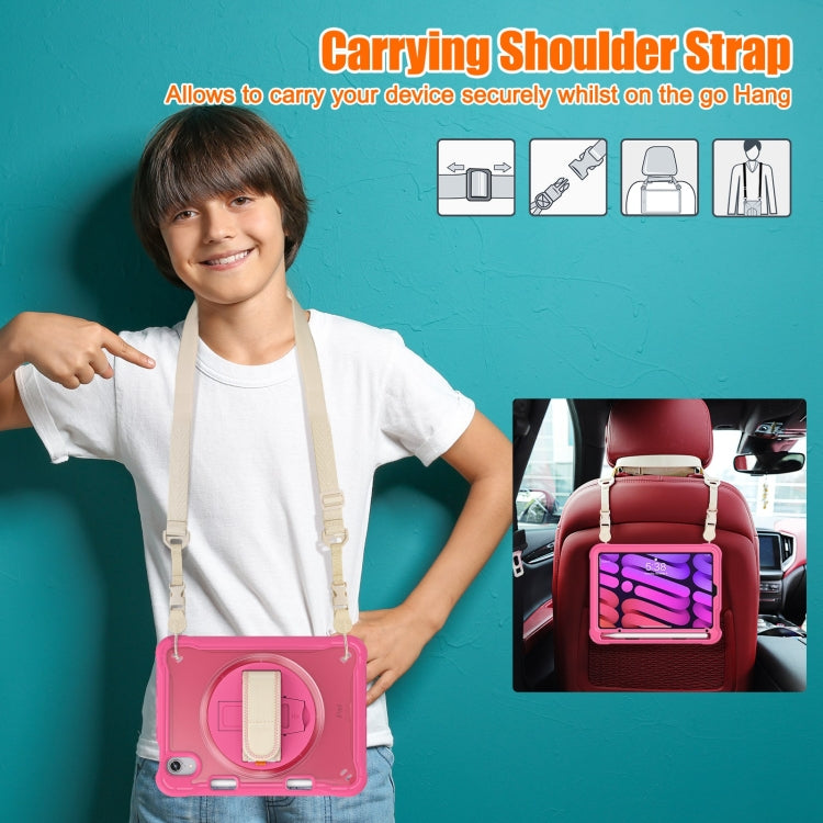 For iPad mini 6 / mini 2024 Heavy Duty Hybrid Tablet Case with Hand Grip & Strap(Rose Red) - iPad mini 2024 Cases by buy2fix | Online Shopping UK | buy2fix