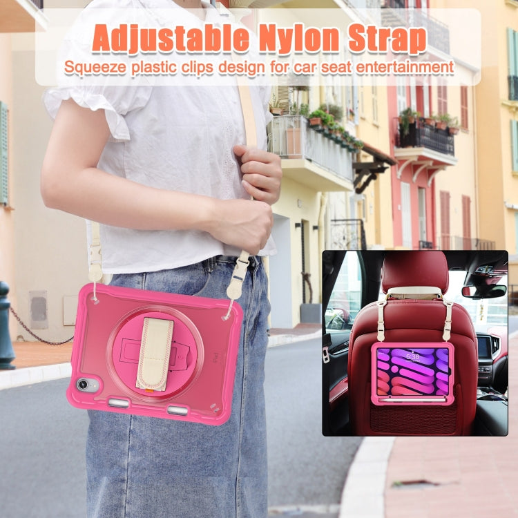 For iPad mini 6 / mini 2024 Heavy Duty Hybrid Tablet Case with Hand Grip & Strap(Rose Red) - iPad mini 2024 Cases by buy2fix | Online Shopping UK | buy2fix