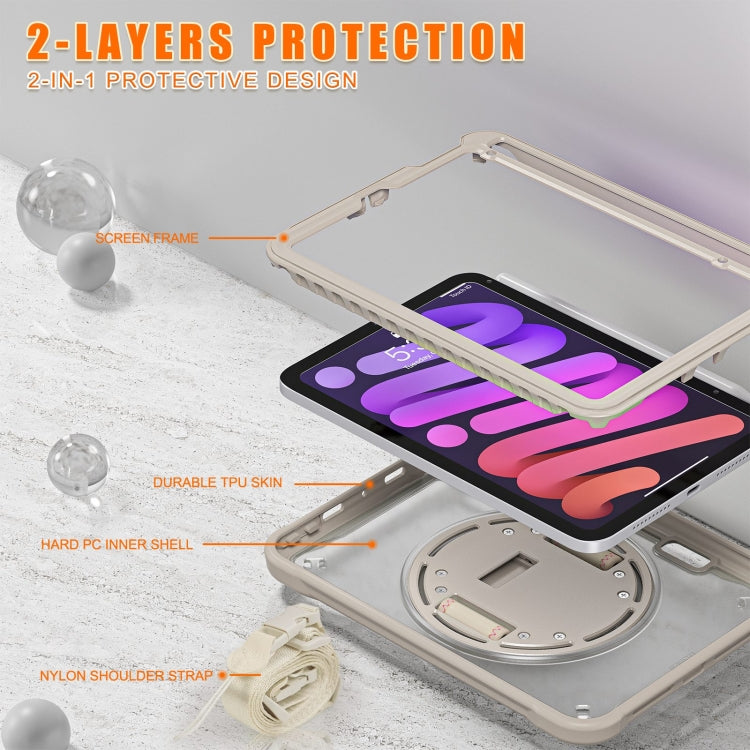 For iPad mini 6 / mini 2024 Heavy Duty Hybrid Tablet Case with Hand Grip & Strap(Khaki) - iPad mini 2024 Cases by buy2fix | Online Shopping UK | buy2fix