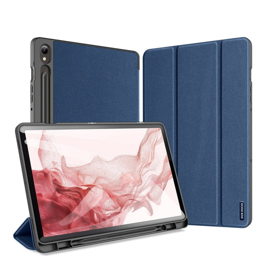 For Samsung Galaxy Tab S9 DUX DUCIS Domo Series Cloth Texture Magnetic Leather Tablet Case(Blue)