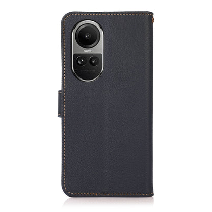 For OPPO Reno10 Global / 10 Pro Global KHAZNEH Custer Texture RFID Genuine Leather Phone Case(Blue) - OnePlus Cases by buy2fix | Online Shopping UK | buy2fix