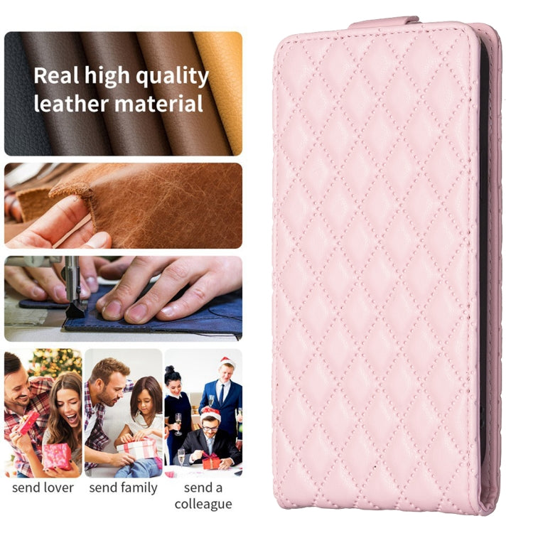 For iPhone 16 Diamond Lattice Vertical Flip Leather Phone Case(Pink) - iPhone 16 Cases by buy2fix | Online Shopping UK | buy2fix