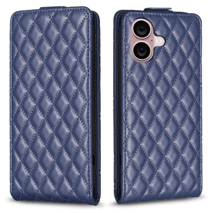 For iPhone 16 Diamond Lattice Vertical Flip Leather Phone Case(Blue) - iPhone 16 Cases by buy2fix | Online Shopping UK | buy2fix