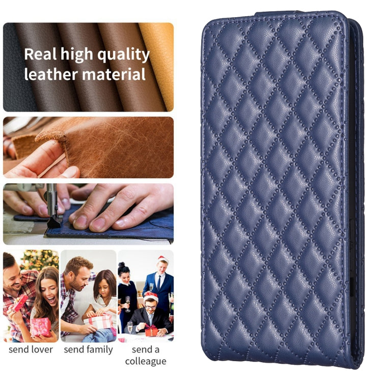 For iPhone 16 Diamond Lattice Vertical Flip Leather Phone Case(Blue) - iPhone 16 Cases by buy2fix | Online Shopping UK | buy2fix