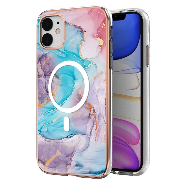 For iPhone 11 Marble Pattern Dual-side IMD Magsafe TPU Phone Case(Blue Marble) - iPhone 11 Cases by buy2fix | Online Shopping UK | buy2fix