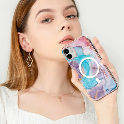 For iPhone 11 Marble Pattern Dual-side IMD Magsafe TPU Phone Case(Blue Marble) - iPhone 11 Cases by buy2fix | Online Shopping UK | buy2fix