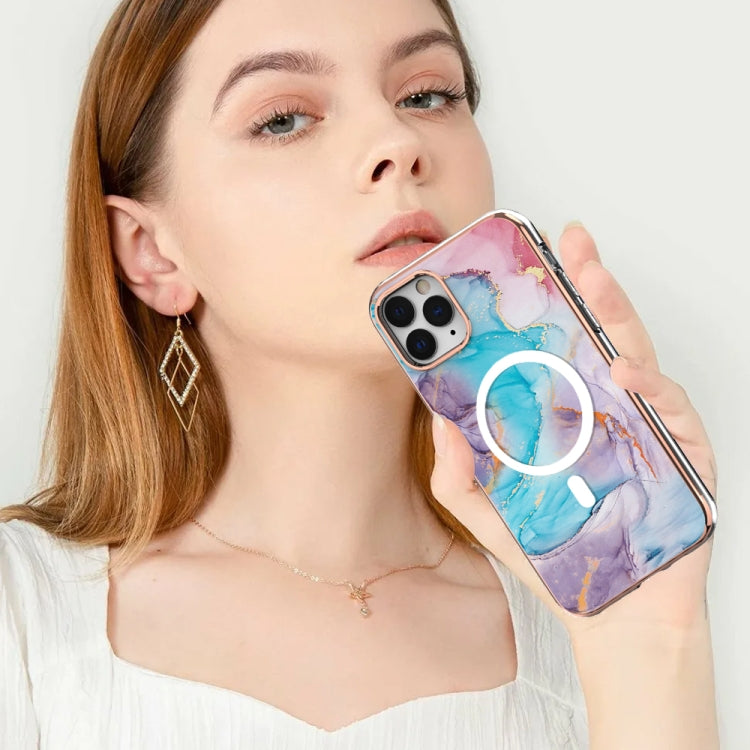 For iPhone 11 Pro Marble Pattern Dual-side IMD Magsafe TPU Phone Case(Blue Marble) - iPhone 11 Pro Cases by buy2fix | Online Shopping UK | buy2fix