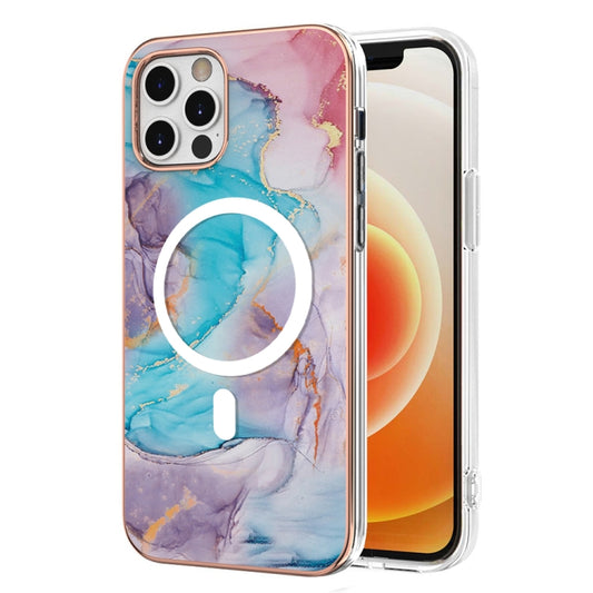 For iPhone 12 / 12 Pro Marble Pattern Dual-side IMD Magsafe TPU Phone Case(Blue Marble) - iPhone 12 / 12 Pro Cases by buy2fix | Online Shopping UK | buy2fix