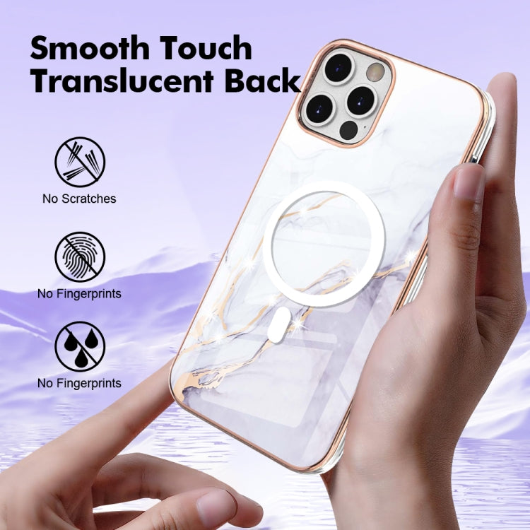 For iPhone 12 Pro Max Marble Pattern Dual-side IMD Magsafe TPU Phone Case(White 006) by buy2fix