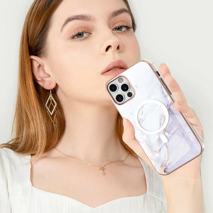For iPhone 12 Pro Max Marble Pattern Dual-side IMD Magsafe TPU Phone Case(White 006) by buy2fix