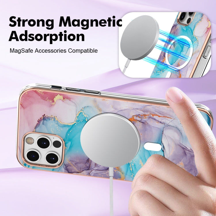 For iPhone 12 Pro Max Marble Pattern Dual-side IMD Magsafe TPU Phone Case(Blue Marble) - iPhone 12 Pro Max Cases by buy2fix | Online Shopping UK | buy2fix