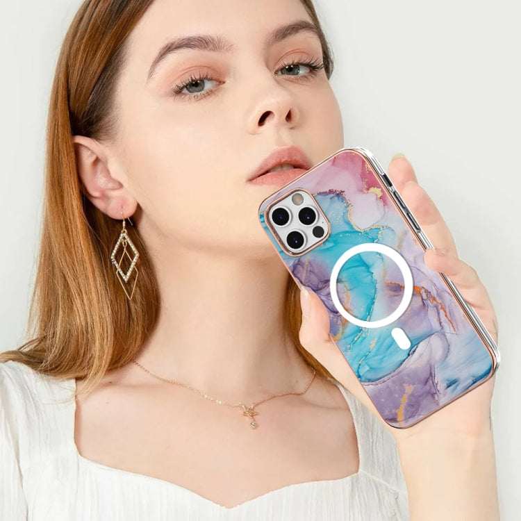 For iPhone 12 Pro Max Marble Pattern Dual-side IMD Magsafe TPU Phone Case(Blue Marble) - iPhone 12 Pro Max Cases by buy2fix | Online Shopping UK | buy2fix