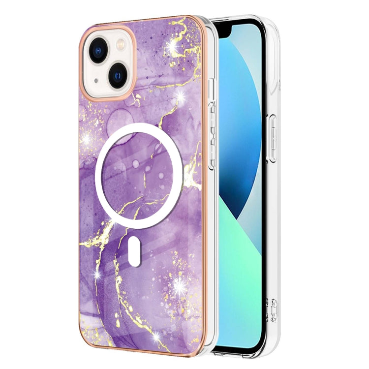 For iPhone 14 Marble Pattern Dual-side IMD Magsafe TPU Phone Case(Purple 002) - iPhone 14 Cases by buy2fix | Online Shopping UK | buy2fix