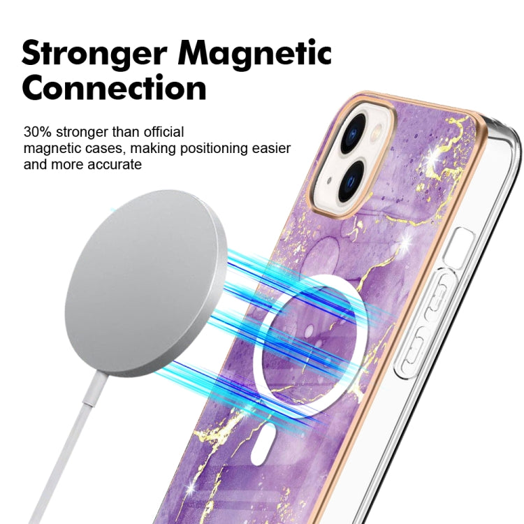 For iPhone 14 Marble Pattern Dual-side IMD Magsafe TPU Phone Case(Purple 002) - iPhone 14 Cases by buy2fix | Online Shopping UK | buy2fix