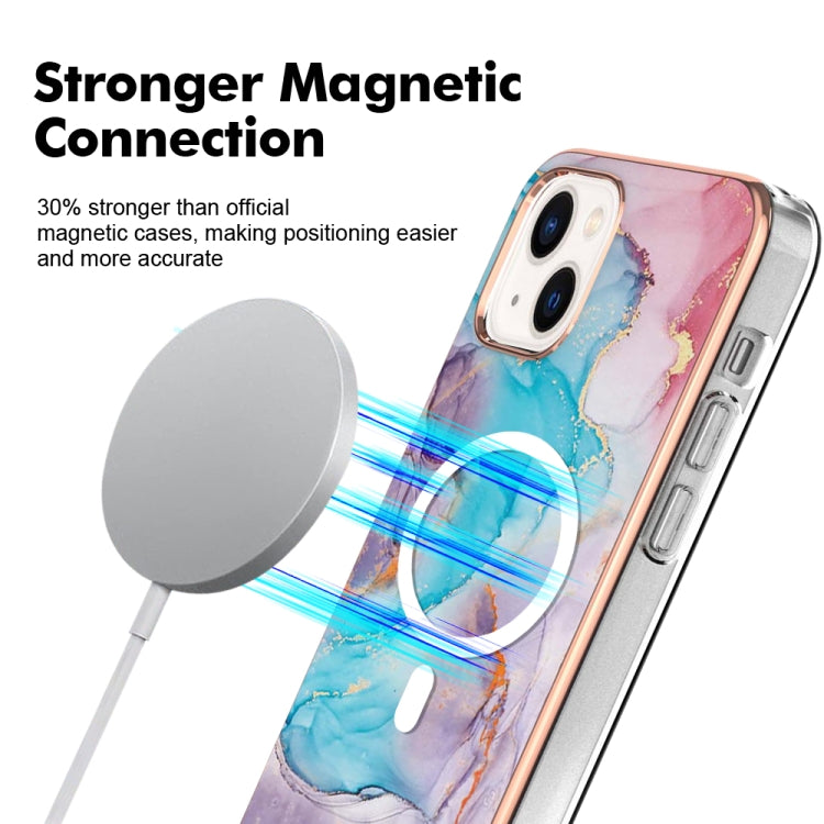 For iPhone 14 Marble Pattern Dual-side IMD Magsafe TPU Phone Case(Blue Marble) - iPhone 14 Cases by buy2fix | Online Shopping UK | buy2fix