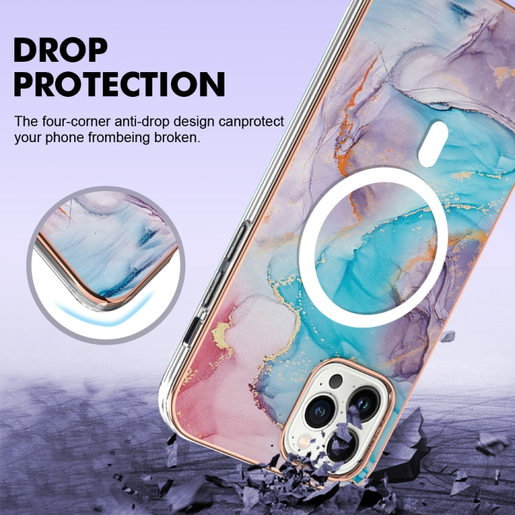 For iPhone 15 Pro Marble Pattern Dual-side IMD Magsafe TPU Phone Case(Blue Marble) - iPhone 15 Pro Cases by buy2fix | Online Shopping UK | buy2fix