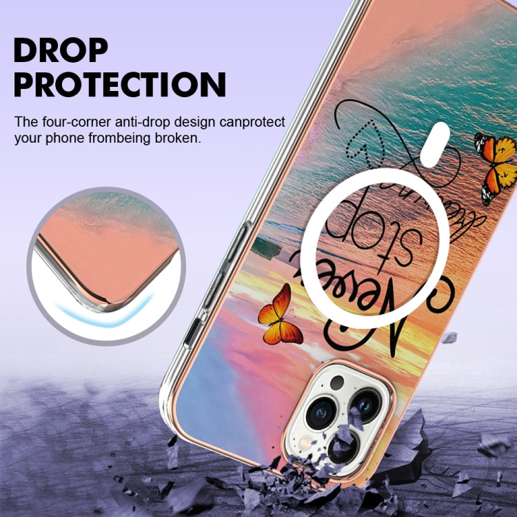 For iPhone 15 Pro Marble Pattern Dual-side IMD Magsafe TPU Phone Case(Dream Butterfly) - iPhone 15 Pro Cases by buy2fix | Online Shopping UK | buy2fix