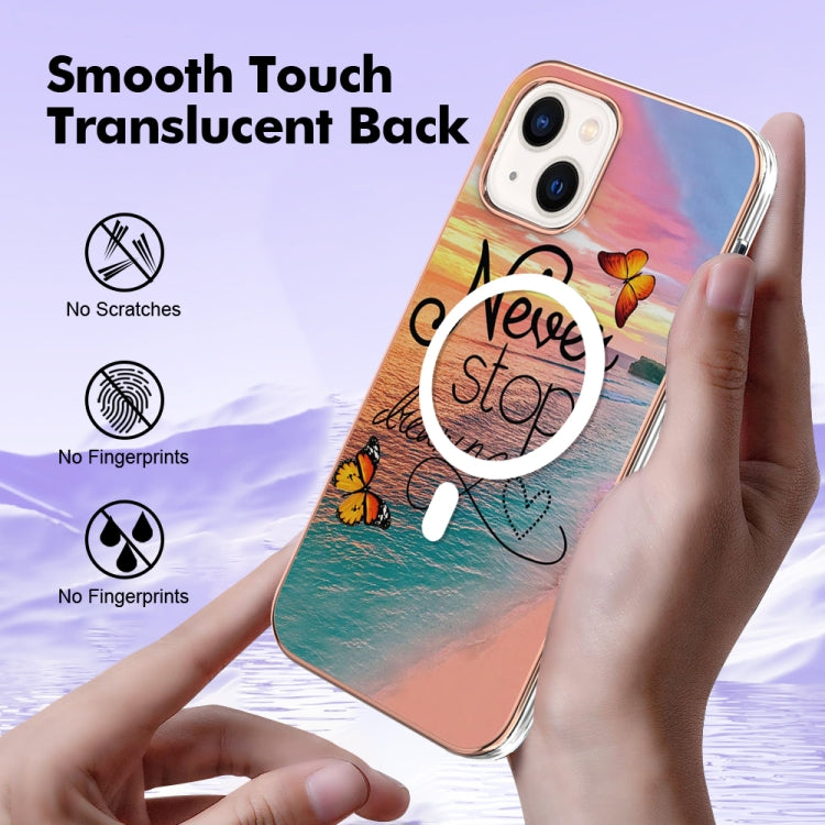 For iPhone 15 Plus Marble Pattern Dual-side IMD Magsafe TPU Phone Case(Dream Butterfly) - iPhone 15 Plus Cases by buy2fix | Online Shopping UK | buy2fix