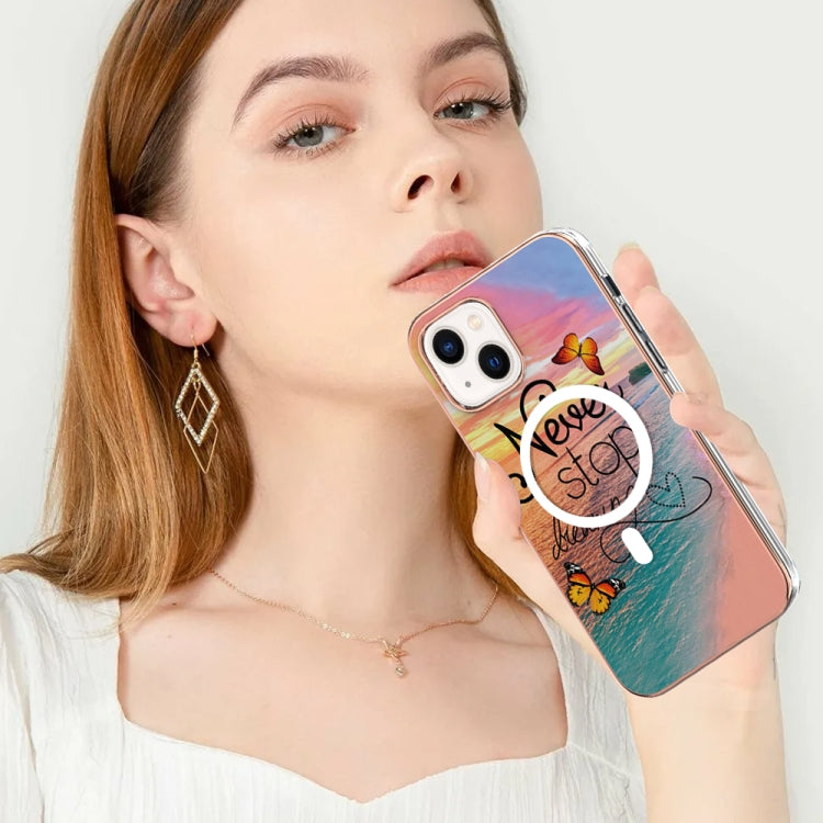 For iPhone 15 Marble Pattern Dual-side IMD Magsafe TPU Phone Case(Dream Butterfly) - iPhone 15 Cases by buy2fix | Online Shopping UK | buy2fix