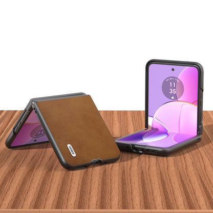 For Motorola Razr 40 ABEEL Two-color Calf Texture PU Phone Case(Brown) by buy2fix