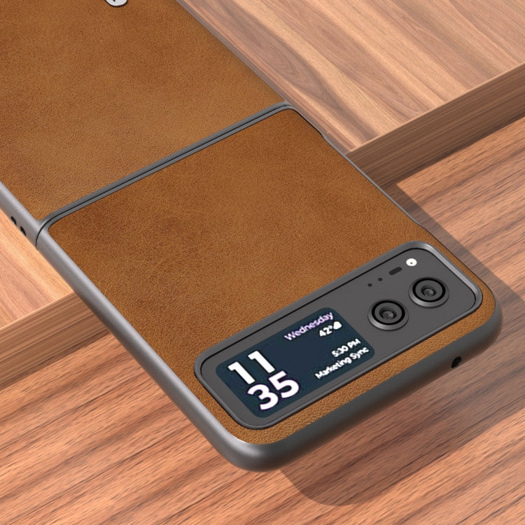 For Motorola Razr 40 ABEEL Two-color Calf Texture PU Phone Case(Brown) by buy2fix