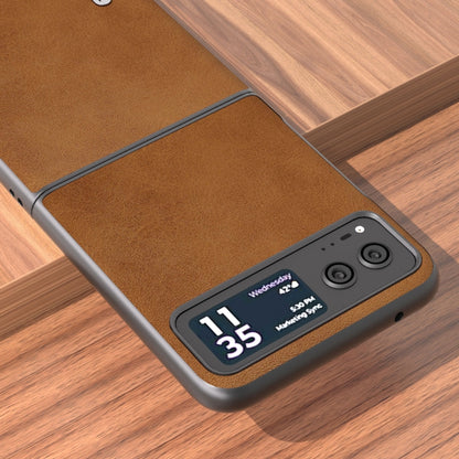 For Motorola Razr 40 ABEEL Two-color Calf Texture PU Phone Case(Brown) by buy2fix