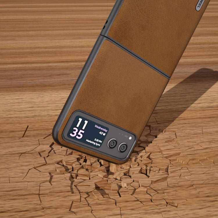 For Motorola Razr 40 ABEEL Two-color Calf Texture PU Phone Case(Brown) by buy2fix