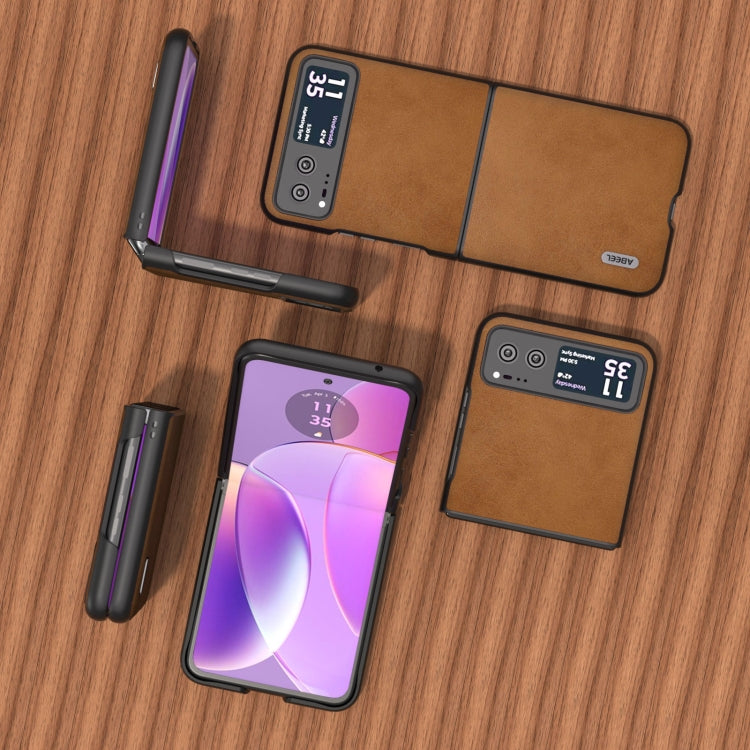 For Motorola Razr 40 ABEEL Two-color Calf Texture PU Phone Case(Brown) by buy2fix