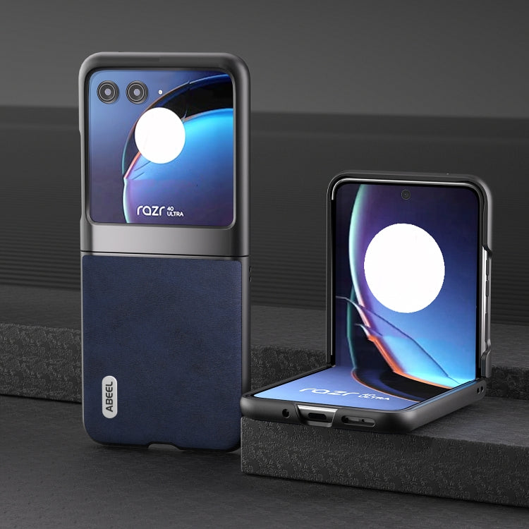 For Motorola Razr 40 Ultra ABEEL Two-color Calf Texture PU Phone Case(Blue) by buy2fix