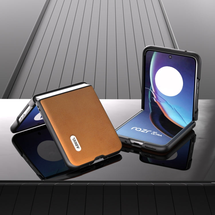 For Motorola Razr 40 Ultra ABEEL Two-color Calf Texture PU Phone Case(Brown) by buy2fix